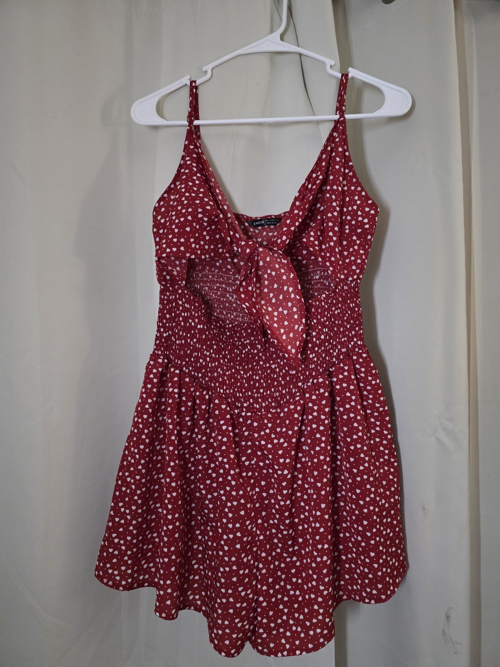SHEIN Red Heart Print Tie-Front Mini Sundress